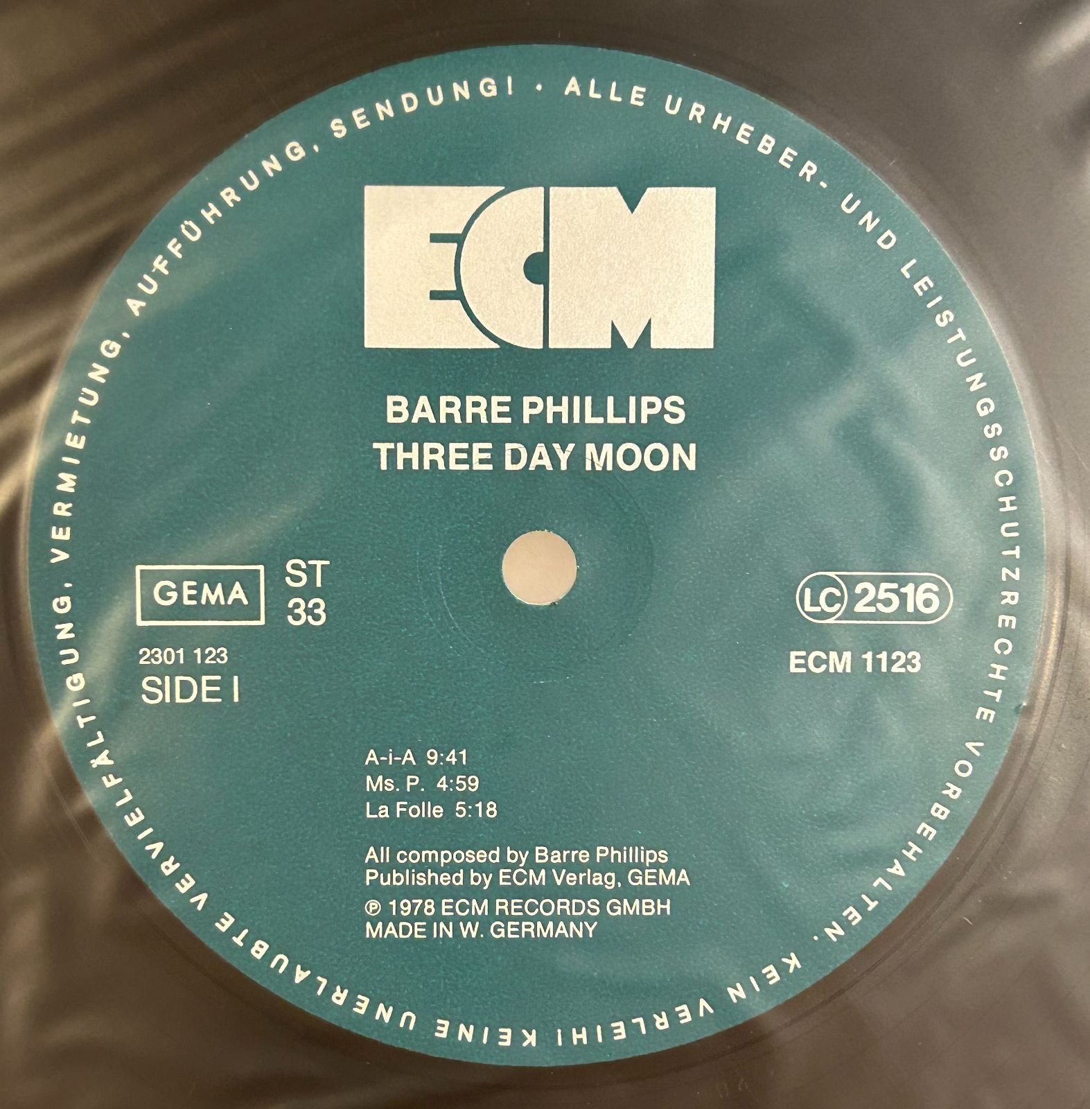 オリジナル・ドイツ盤レコード】Barre Phillips 「Three Day Moon 