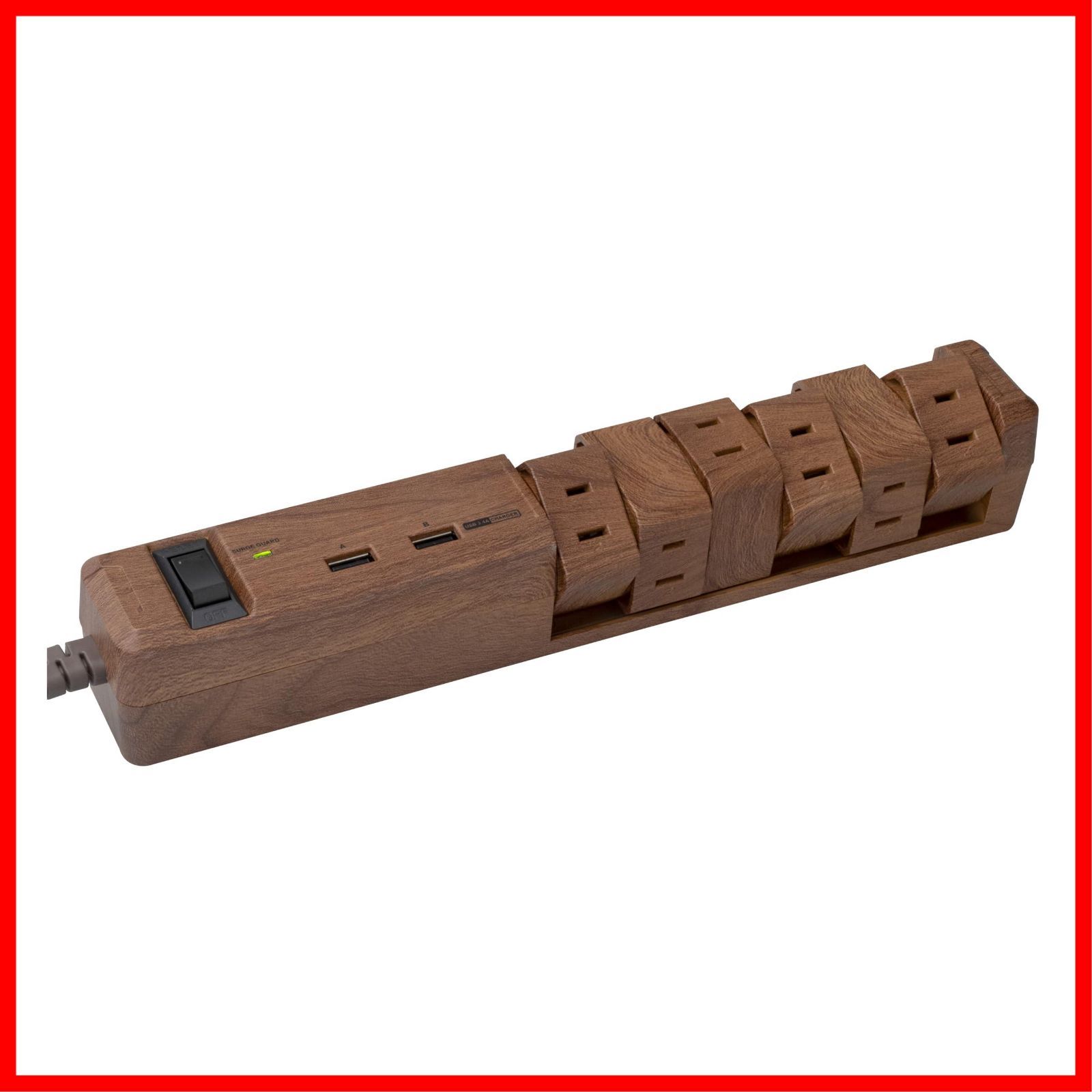 商品 電源タップ TAPKING USB 3.4A Type-A 2ポート Fargo クルッと回転 ダークウッド AC12個口