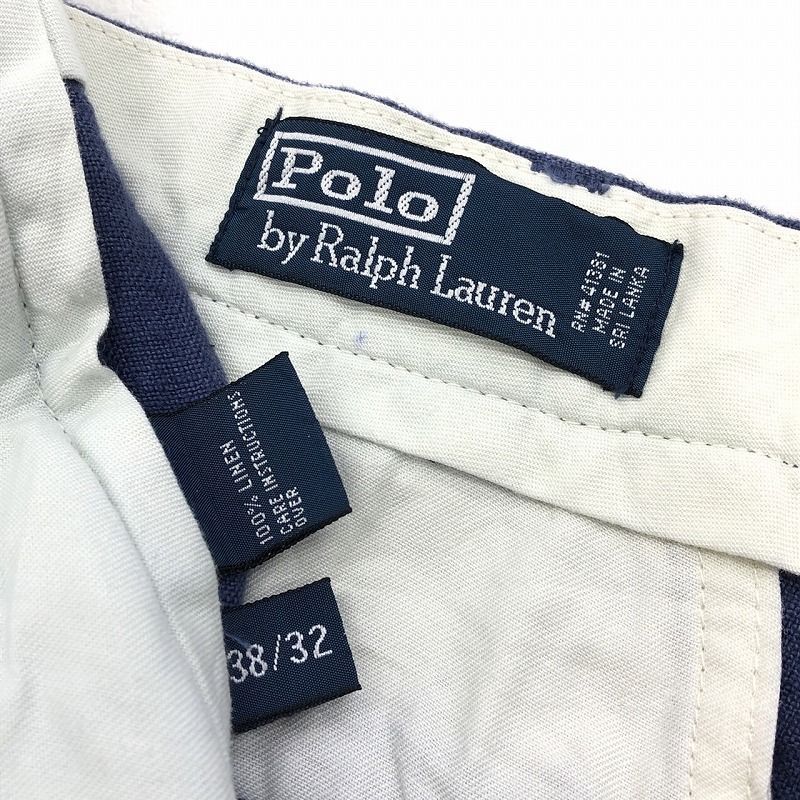 ポロ ラルフローレン Polo by Ralph Lauren リネン スラックス パンツ ツータック 無地 サイズ：W38.5 L30 ビッグサイズ ネイビー【UR】