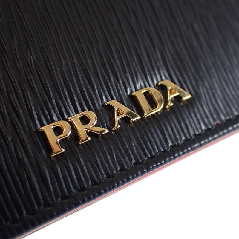 【中古】【Aランク】PRADA プラダ アコーディオンバイカラー カードケース 名刺入れ 1MC211 ヴィッテロムーブ ブラック レッド ゴールド金具 【ISEYA】