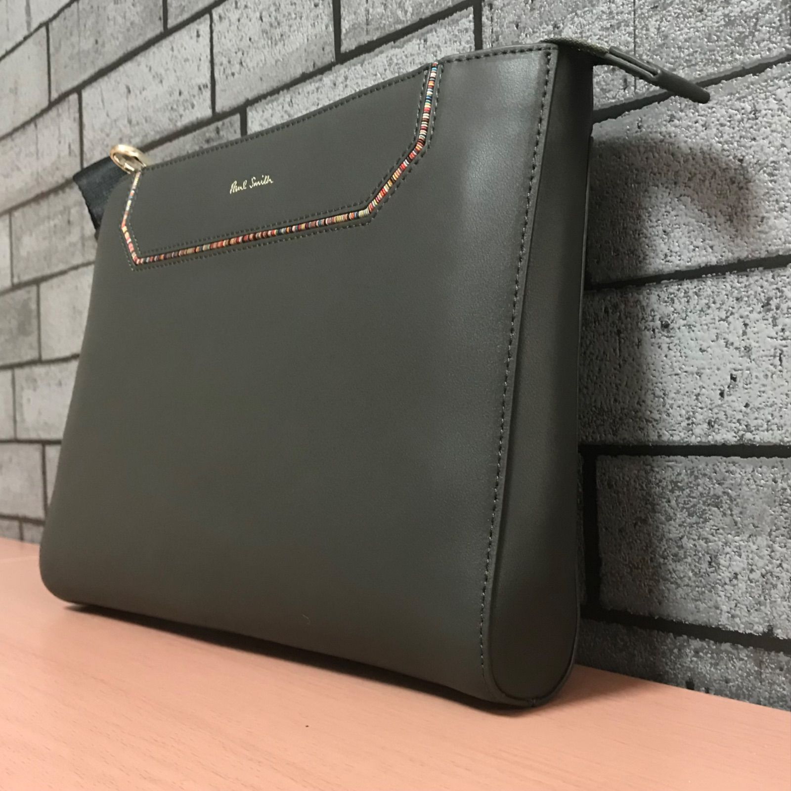 Paul Smith ポールスミス ストライプインセット サコッシュ グレー  