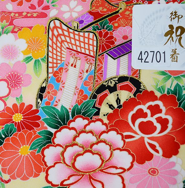 お宮参り 産着 のしめ 女児 女の子 正絹 白地 綸子地 豪華絢爛 金刺繍 祝着 初着 一つ身 掛け着 熨斗目 NO42701
