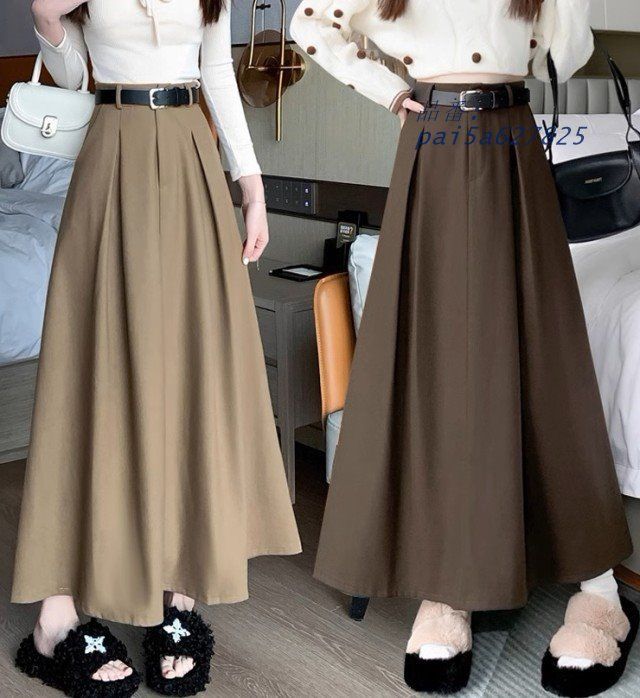 フ スカート ロング レディース ボ秋冬 ロングスカート Aライン ウエストマーク 通勤服 ウエストゴム オフィス ハイウエスト 大きいサイズ無地 pai5a627825