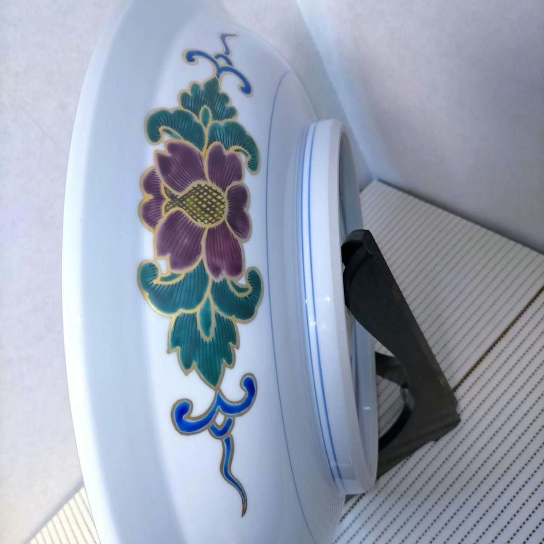 金彩小紋扇面図 山本重義 九谷焼 飾皿 七宝柄 皿立 共布 共箱 元値33万