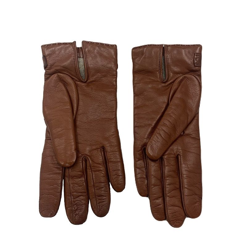 セルモネータ グローブス(Sermoneta gloves) 本革×カシミヤ レディースグローブ ブラウン サイズ7 ロックチャーム レア 【中古】 JA-19430