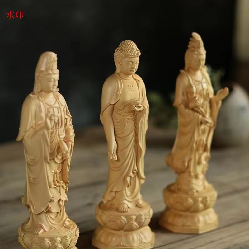 仏教美術 阿弥陀如来 観音菩薩 大勢至菩薩像 三尊立像 ツゲ 木彫