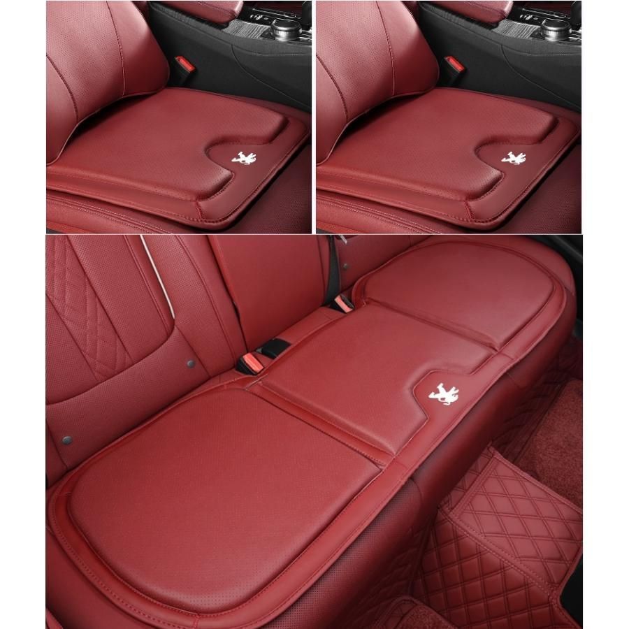 プジョー PEUGEOTレッドシートクッション カーシートカバー 座布団2点+車の後席1点 座席クッション 車用シート保護 滑り止め ナッパレザー 