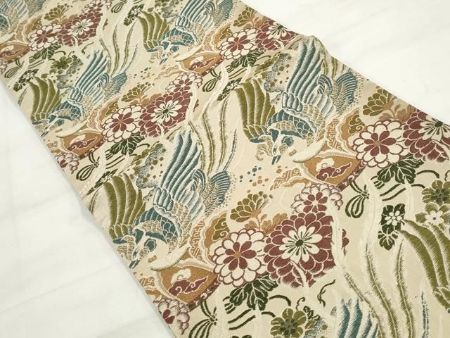 平和屋着物◎六通柄京袋帯 唐織 花鳥文 銀糸 正絹 逸品