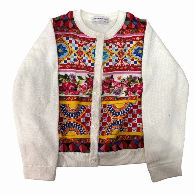 ドルチェu0026ガッバーナ ドルガバ DOLCEu0026GABBANA カーディガン セーター 子ども服 花柄 白 ホワイト 18-24 約90cm