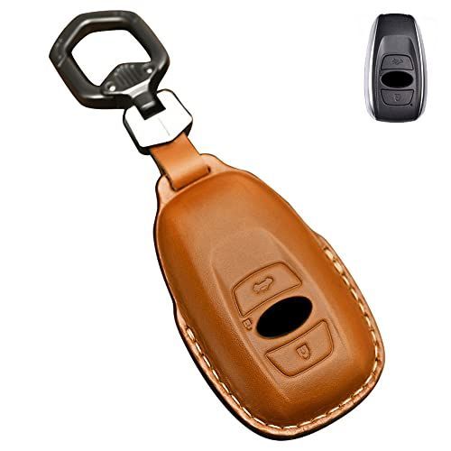 ブラウン LETINGFAR キーケース スバル用 スマートキーケース キーカバー 本革 レザー 3ボタン スバル設計SUBARU レヴォーグ レガシィ B4 インプレッサ エクシーガ G4 WRX S4 STI XV 等に適用 キーホル