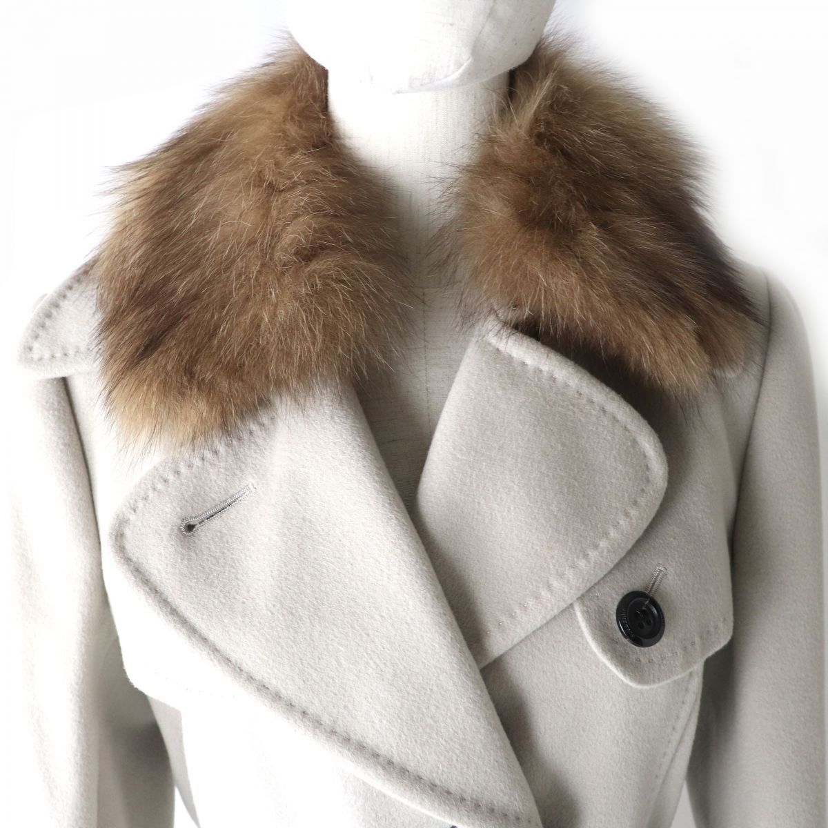 美品】バーバリーロンドンカシミヤ混ロングコート38 フォックスファー