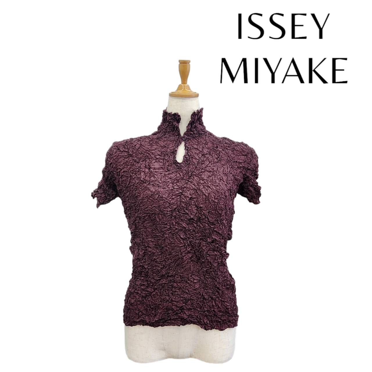 ISSEY MIYAKE イッセイミヤケ クラッシュ シワ加工 トップス Lサイズ ハイネック 半袖 カットソー ブランド アパレル 古着