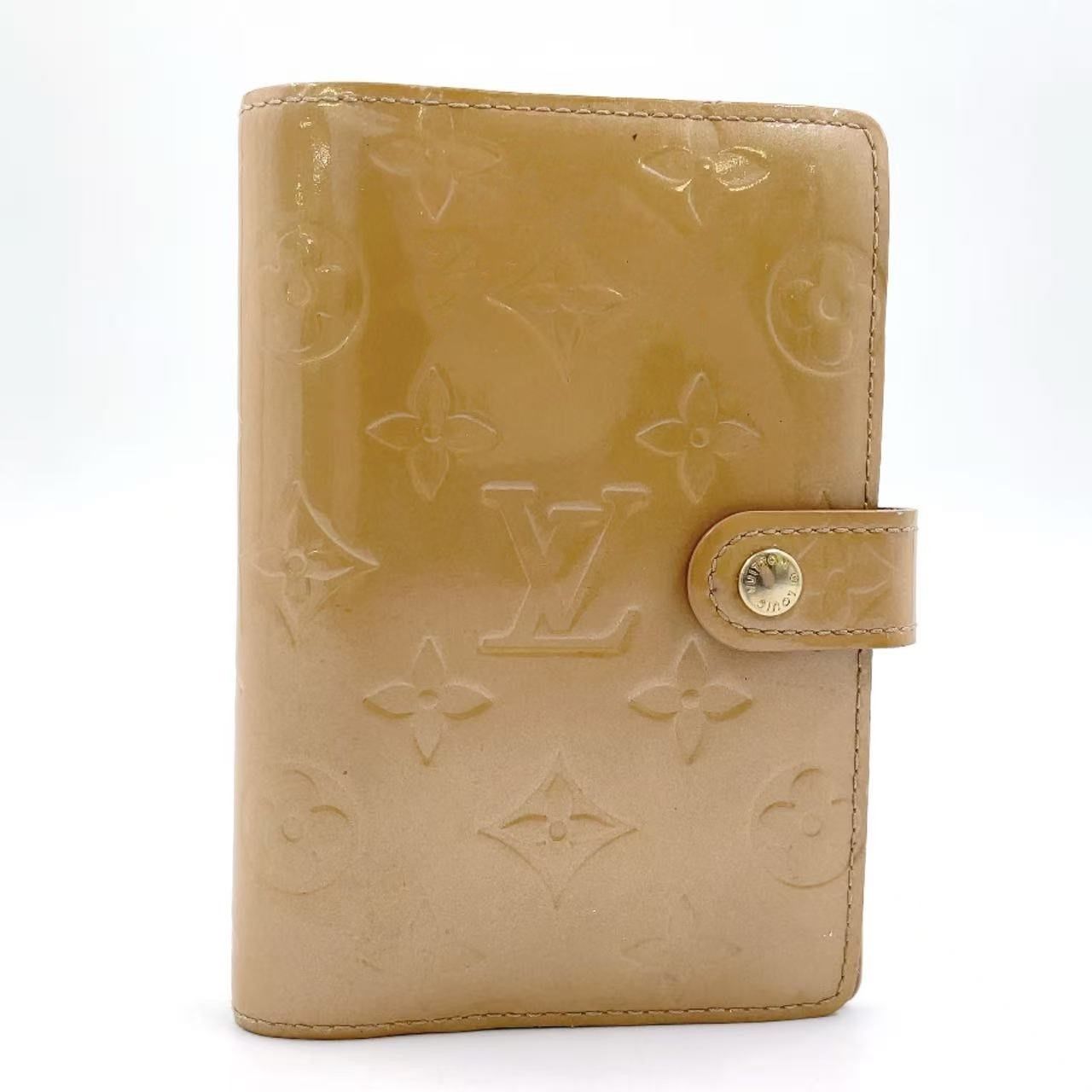 LOUIS VUITTON アジェンダPM 手帳カバー 6穴式 システム手帳 モノグラムヴェルニ エナメルレザー ベージュ 財布 小物 その他 ゴールド R21001