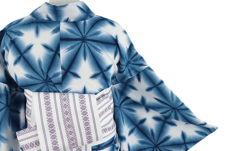 浴衣 板締め絞り レトロ Mサイズ 青 手絞り 和柄 綿100％ シック