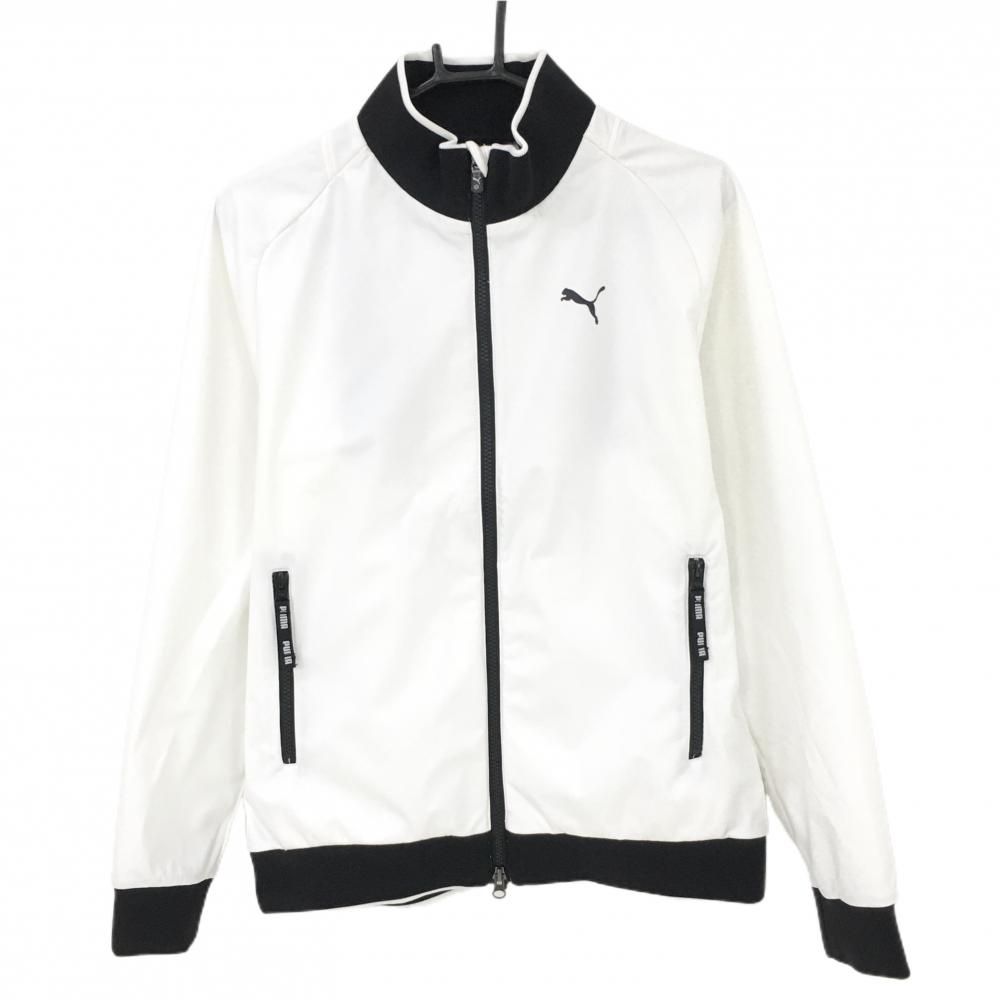 プーマ ブルゾン 白×黒 レザー風 ロゴプリント 裏起毛 メンズ M ゴルフウェア PUMA