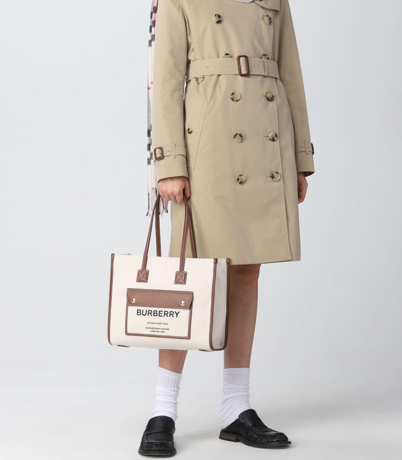 BURBERRY バーバリー キャンバス フレヤ トートバッグ ナチュラル