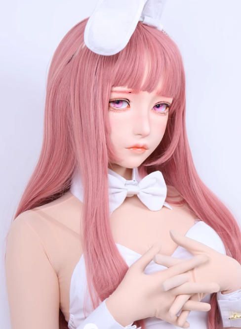 全頭マスク ロック付き NO.1188 カツラ付き フルマスク ドール ヘッドロリータ人形 コスプレ 変身 仮装 着ぐるみ 二次元美少女