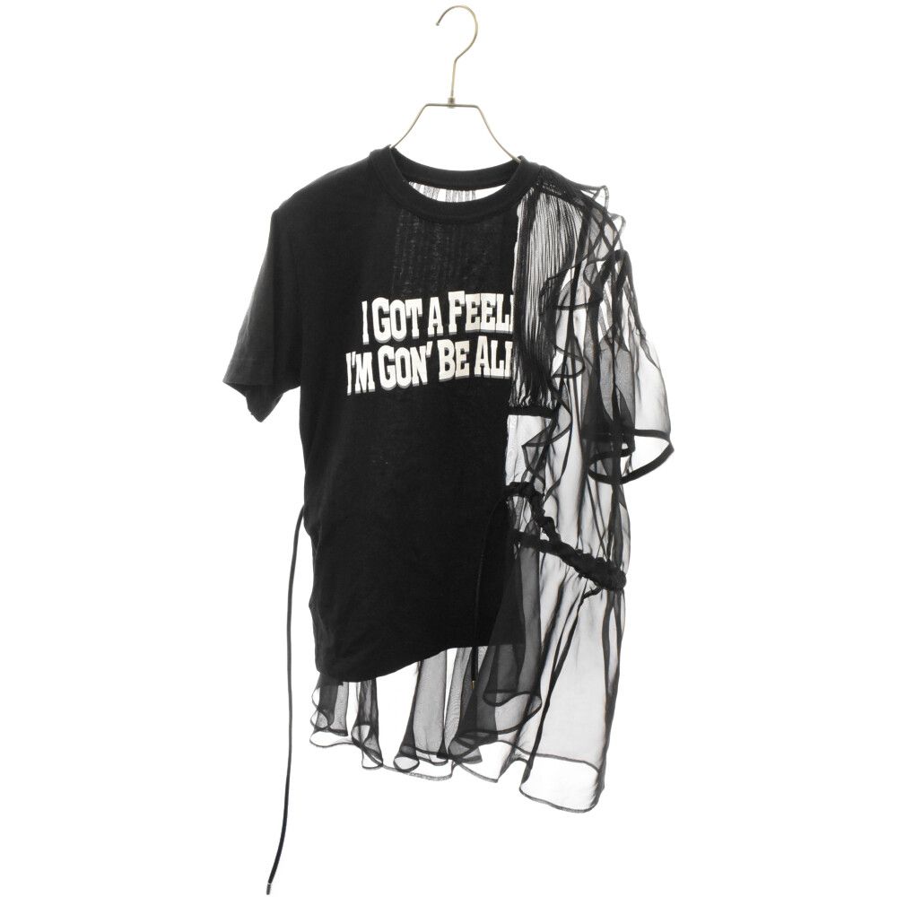 sacai サカイ☆シフォン シースルー ドッキングTシャツ Sacai (サカイ) シフォン切替 フロントプリント レイヤード 半袖