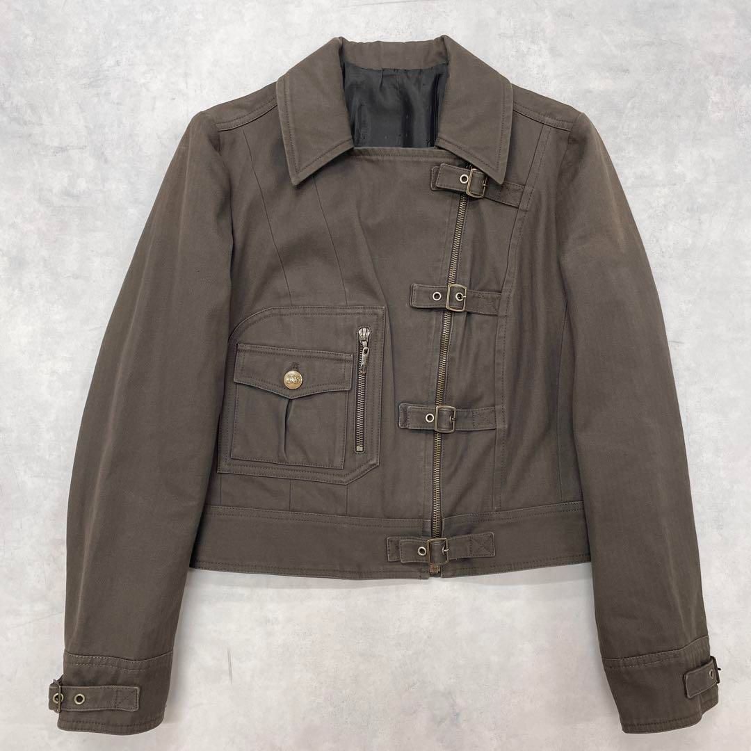 John Galliano ジョンガリアーノ クロップドジャケット ブルゾン ショート丈 ストラップ コットン ブラウン 38