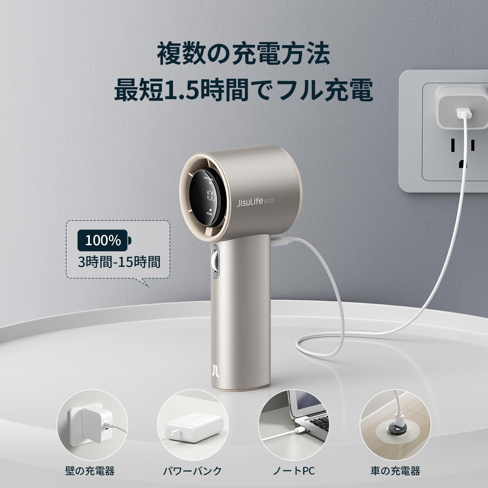 携帯扇風機 最大15時間動作 手持ち 1-100段階風量調節 5000mAh大容量バッテリー 強風 USB充電式 LEDデジタル表示 卓上扇風機 ポータブル小型 金属ボディ軽量 小型 瞬間冷却 ハンディファン 熱中症対策 JISULIFE 旅行 キャンプ アウ WWW_KANDAIZUMI_COM
