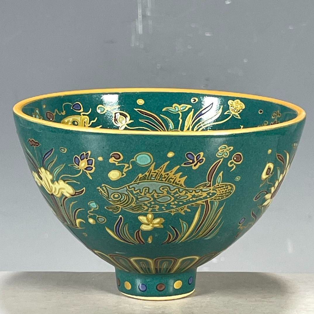 大明宣徳斗彩魚藻紋斗笠杯 茶碗 景徳鎮 陶磁器 工芸品 置物