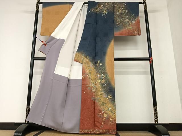 平和屋着物●訪問着　刺繍　更紗花文　暈し染め　金彩　正絹　逸品　AAAY0032zg 平和屋着物○訪問着 刺繍 更紗花文 暈し染め 金彩 正絹 逸品