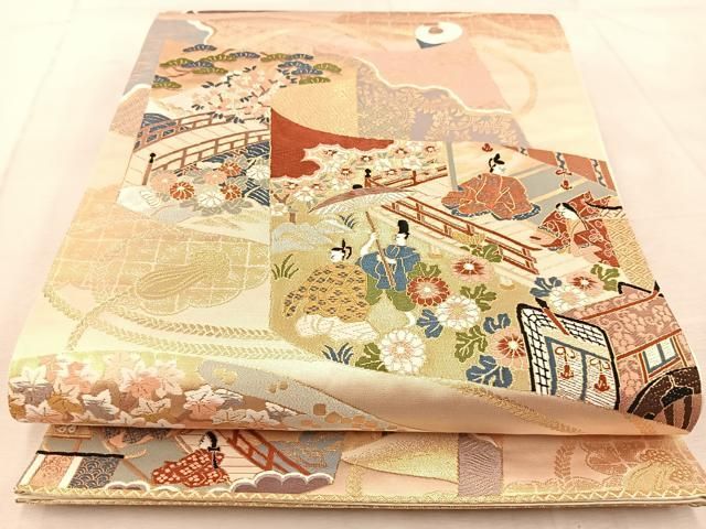 平和屋着物◎六通柄袋帯 唐織 錦繍絵巻文 金銀糸 正絹 逸品 BAAV4159yc