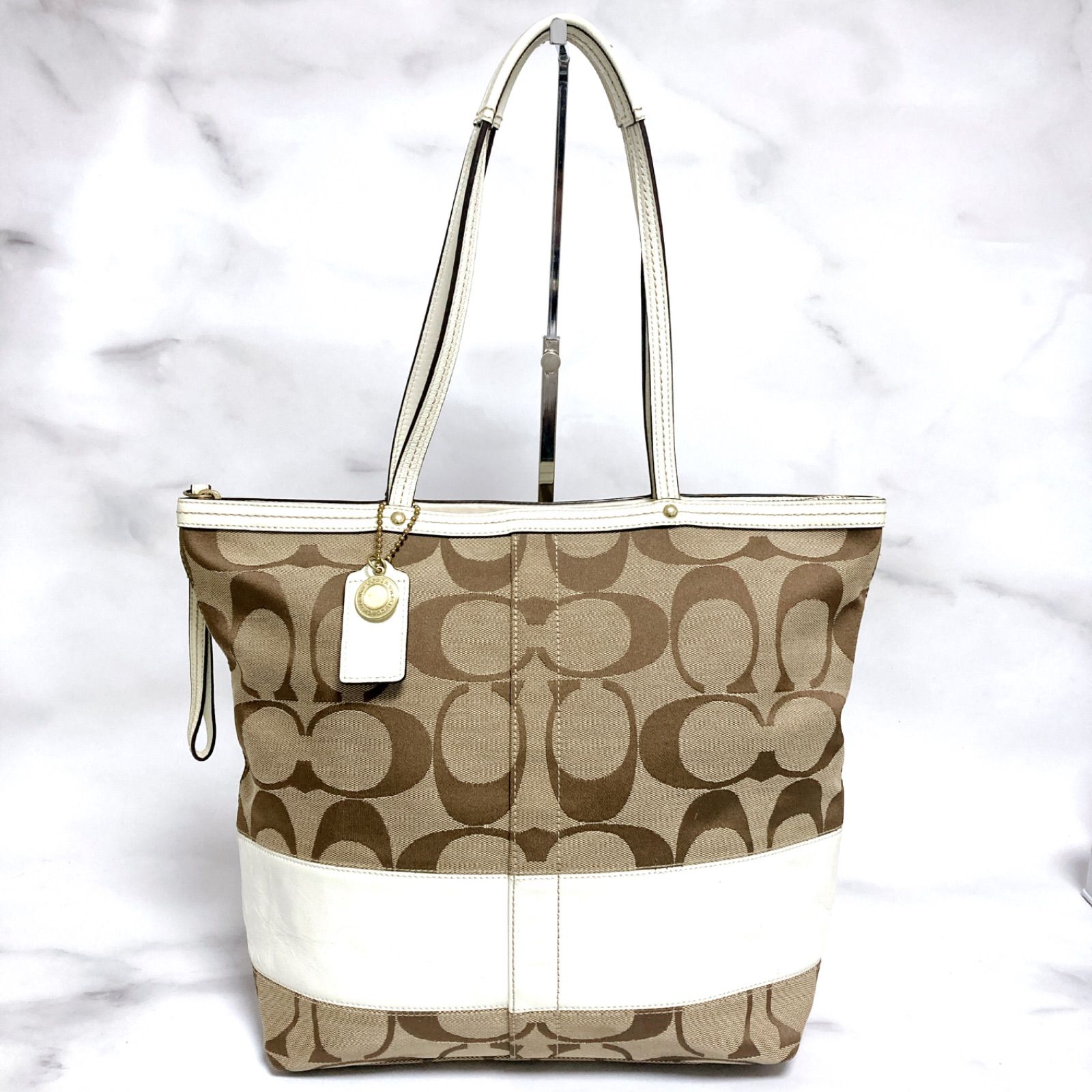☆ COACH コーチ バッグ ハンドバッグ 肩掛け 白 アイボリー ブラウン 