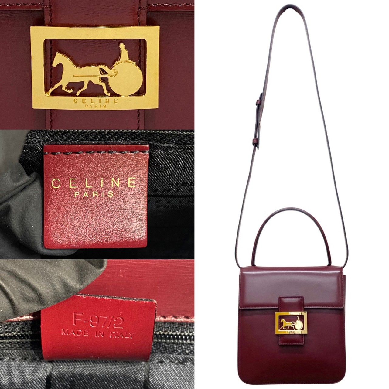 celine セリーヌ 馬車ロゴ ハンドバッグ レザー 本革-