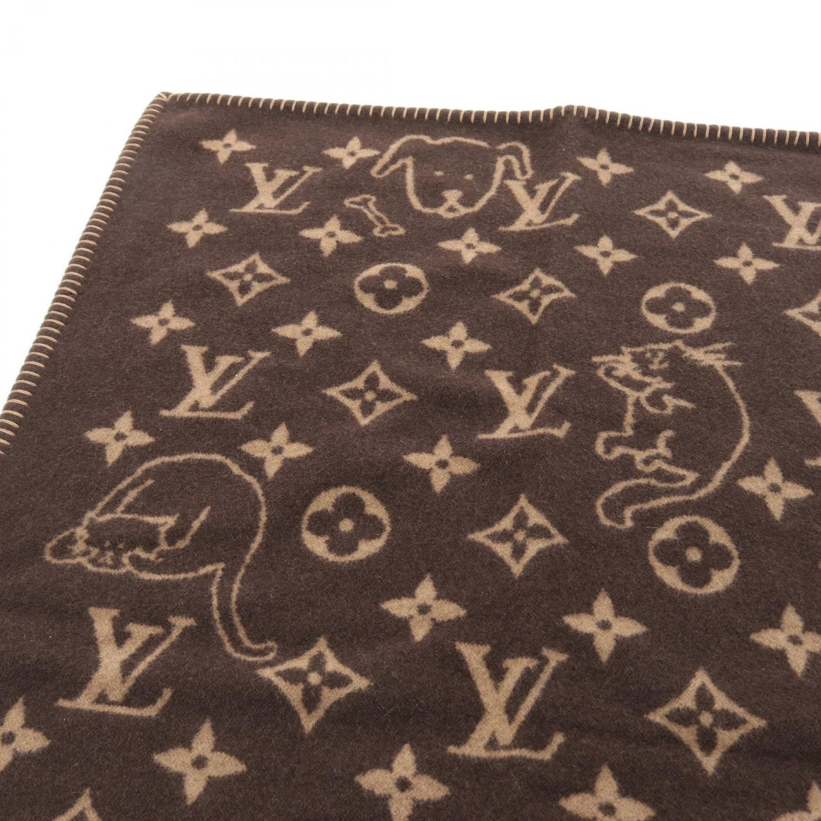LOUIS VUITTON - ルイヴィトン LOUIS VUITTON クヴェルチュール スモール キャットグラム MP2260 毛布 インテリア 猫 アニマル ブランケット ウール ブラウン 美品 LOUIS VUITTON - ルイヴィトン LOUIS VUITTON クヴェルチュール
