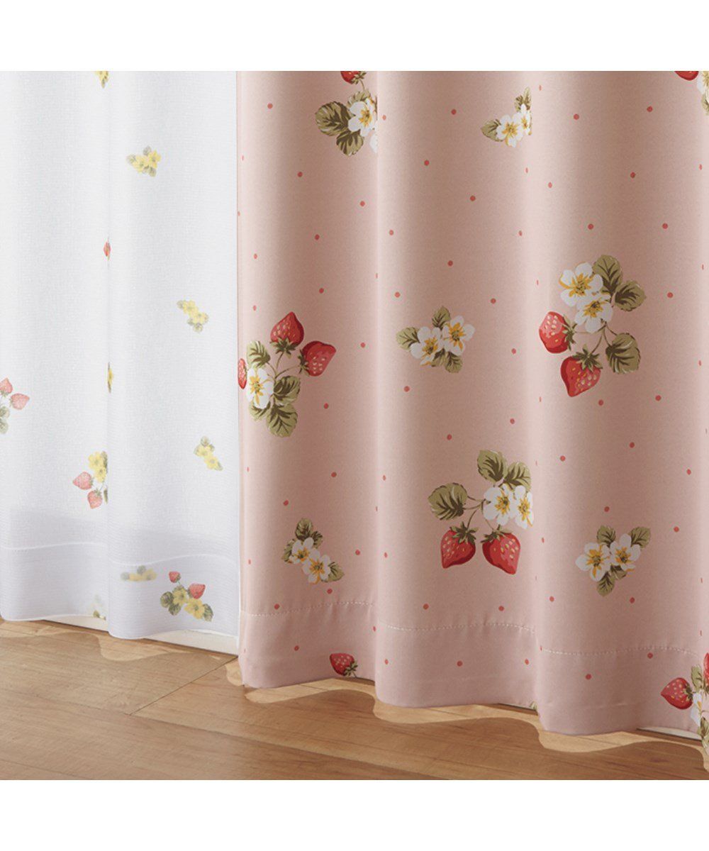 数量 14 幅100×長さ178cm×4枚 B ピンク系 いちご柄遮光カーテン＆レース４枚セット カーテン ニッセン
