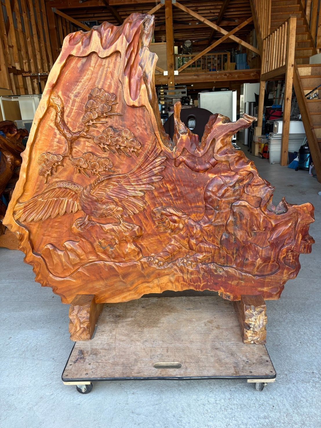 特大】一刀彫 鷹・松 骨董品 鷹 松 【公式通販】