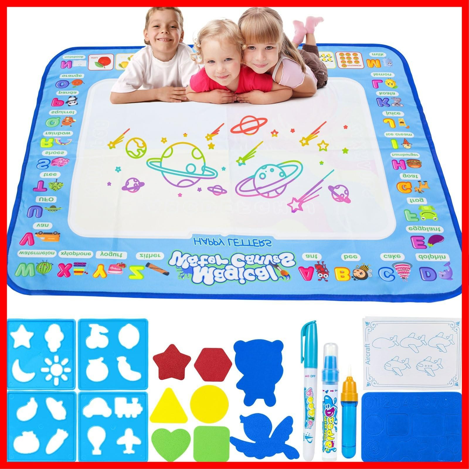 水描きマット - 子供用ペインティングライティング落書きボードおもちゃ - 色落書きマット マジックペン付き 教育玩具 対象年齢3 子供用お絵かき落書きマット 水絵マット 幼児 水絵描き 塗り絵 落書き