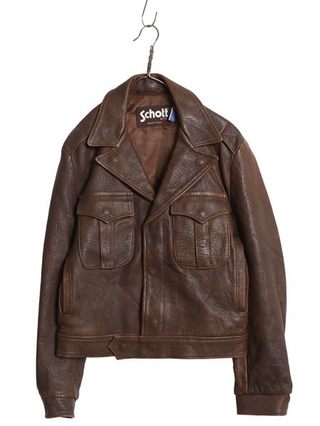 なクーポン配布中! 90s ショット 本革 レザー アイク ジャケット 40 メンズ L | 革ジャン イギリス軍 バトルドレス ミリタリー タイプ ショート丈 茶