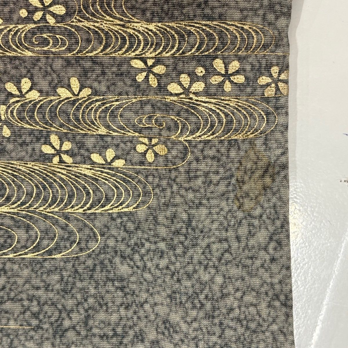 付下げ 袷 正絹 蓬色 焦茶 唐草模様 身丈151裄63