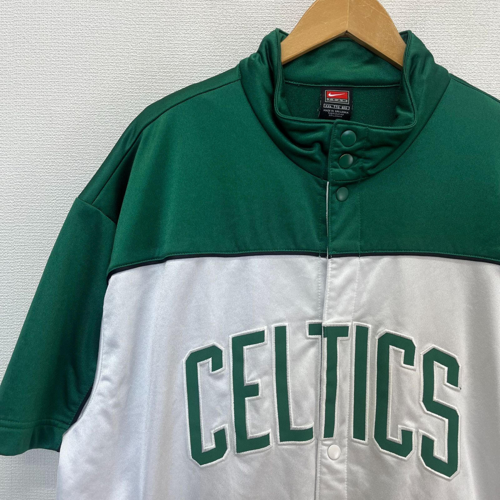 NIKE CELTICS ゲームシャツ 半袖 ハーフジップ バイカラー Tシャツ NIKE ナイキ Boston CELTICS NBA warm up shirt full button