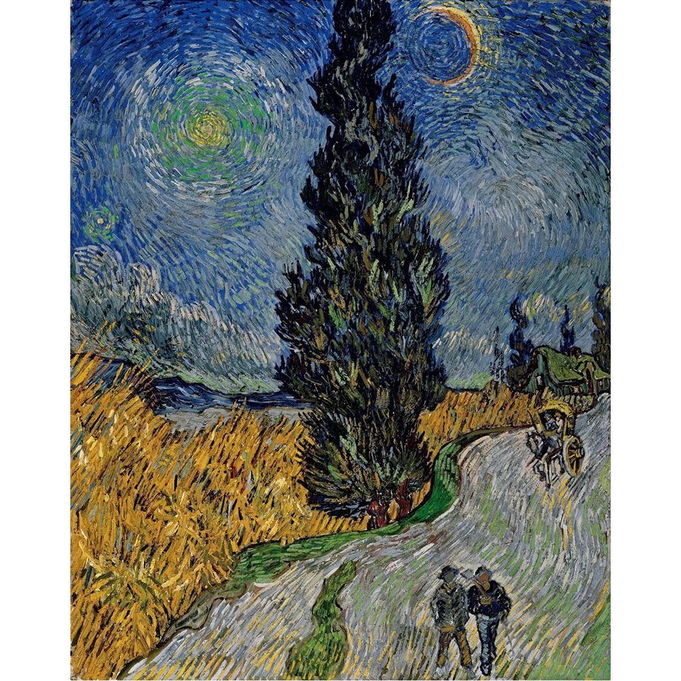 【お買得】 ゴッホ キャンバス地に 複製画 「夜のプロヴァンスの田舎道」 絵画