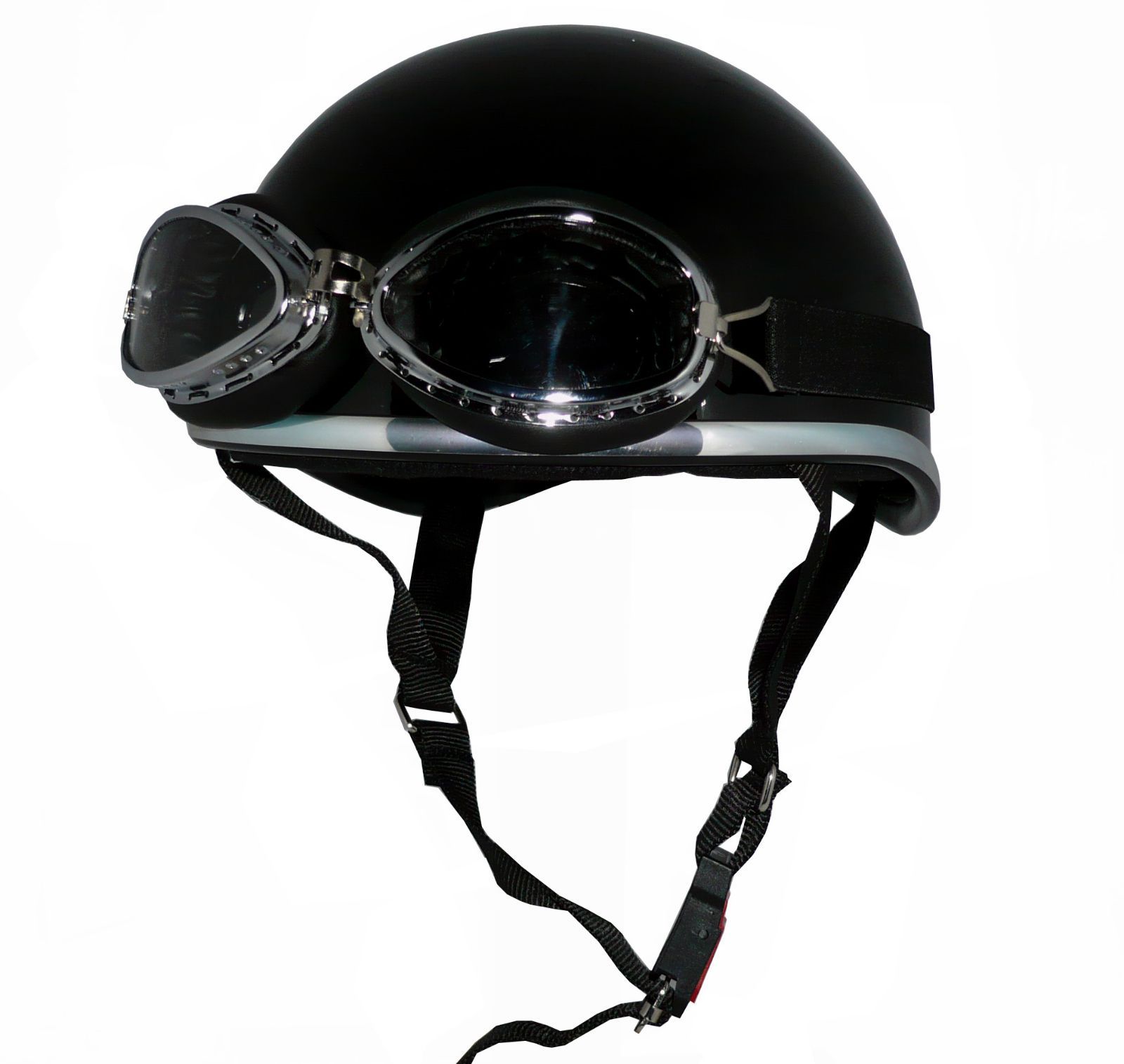 新品！ ZK-120 ヘルメット装飾ゴーグル付きメッキモール仕様ダックテール【ブラック】SG公認 PSC認可！125cc以下対応 盗難防止金属ホルダー フリーサイズ(57～60)  ゴーグルバンド付き