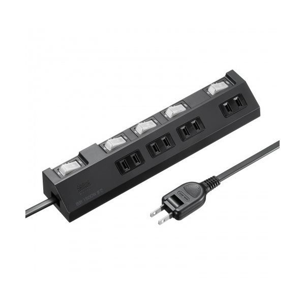 サンワサプライ個別スイッチ付き節電タップ 2P 4個口 ブラック 2m TAP-S29-2BK 1個