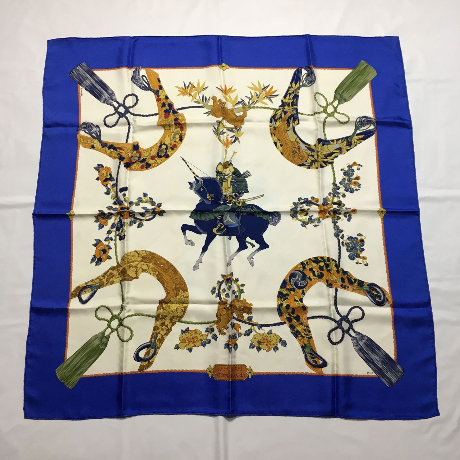 エルメス　カレ　90 スカーフ　ツバ　ブルー　レア エルメス スカーフ カレ90 式典用馬蹄 ブルー SILK100% | 東京