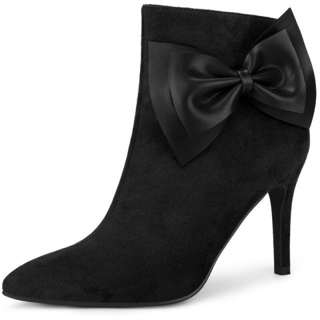 【送料無料】 アレグラ ケー レディース ブーツ・レインブーツ シューズ Women's Pointy Toe Bow Stiletto Heel Ankle Boots Black