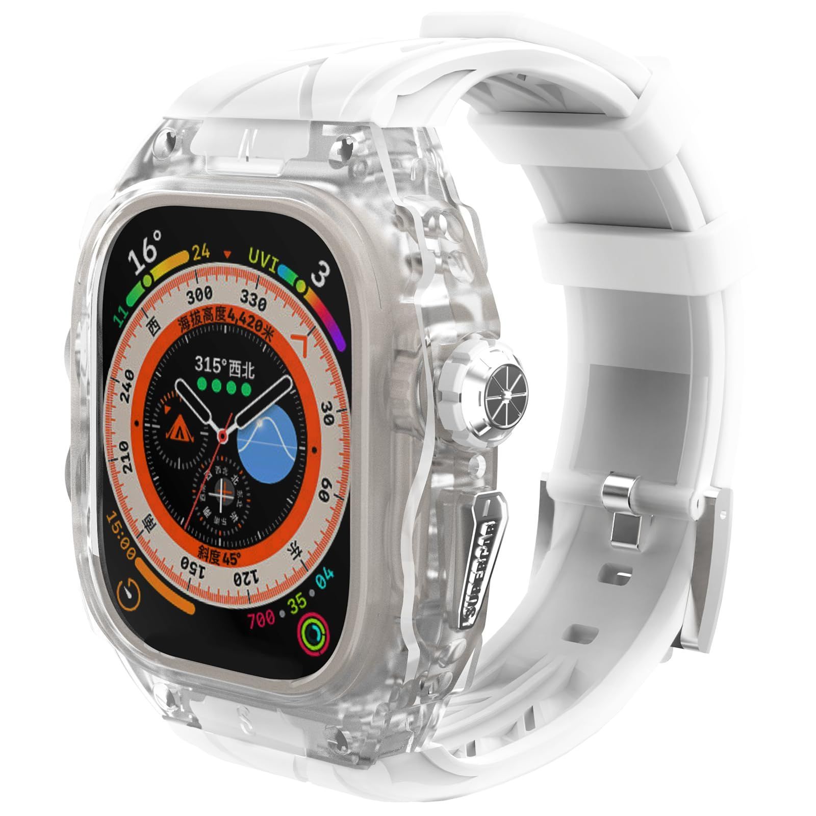 数量 Watch 軽量透明ケース用Apple Ultra 1|2 49mmバンド カバー付き 高耐久 頑丈なケース シリコンストラップ 男性|女性用フル保護カバー 透明マット白 透明マット白