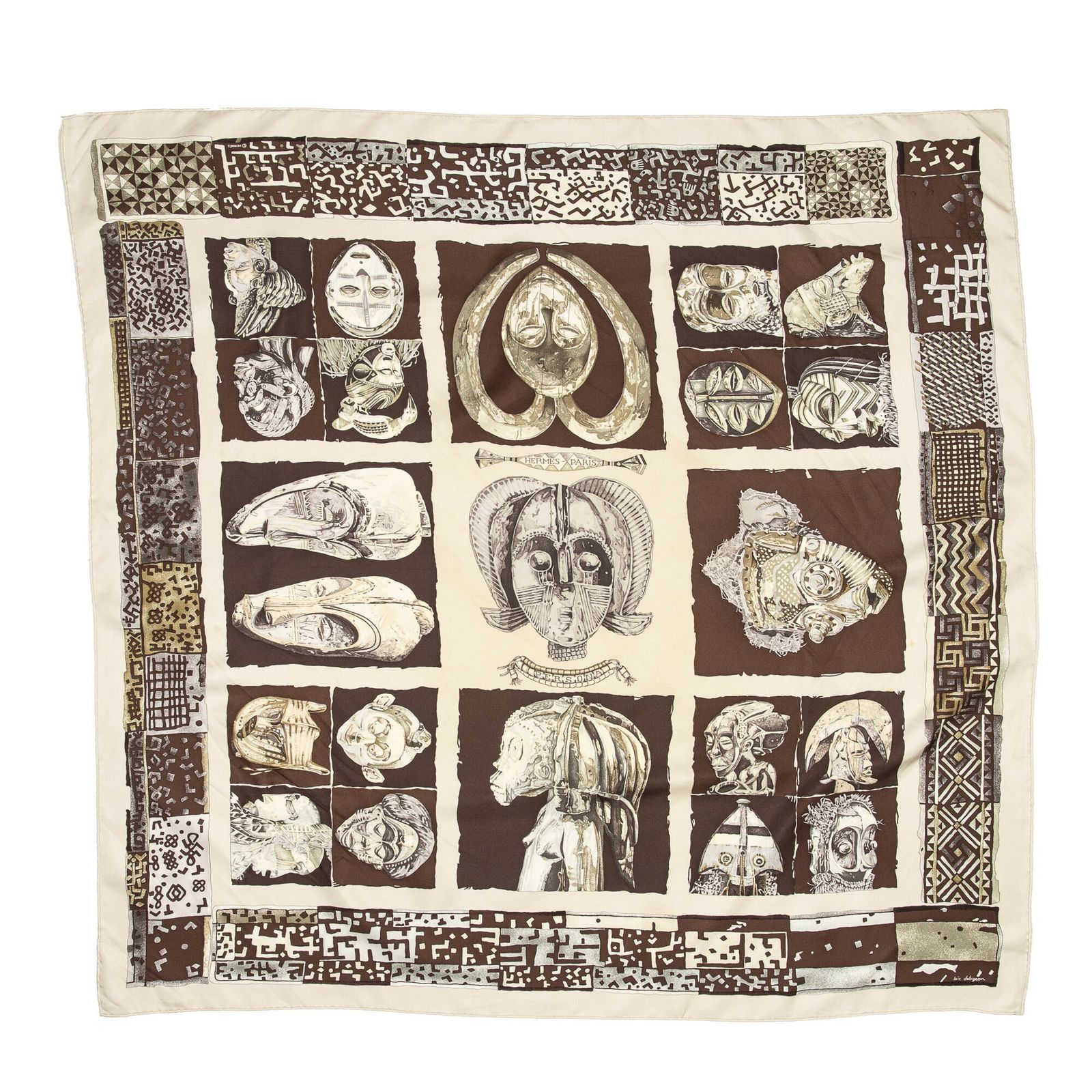 エルメススカーフ茶色 アイボリー