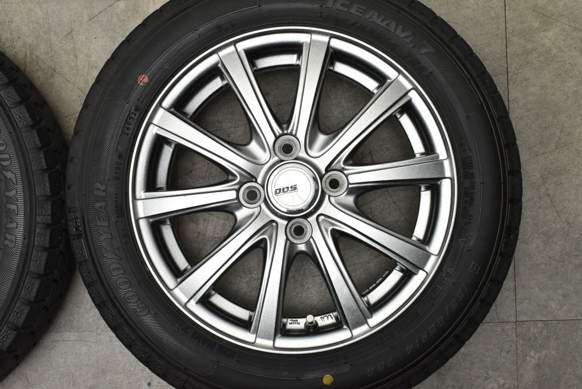 2023年製スタッドレス スチール 4H/100 155/65R14 バリ溝 バリ溝 スタッドレス】DOS 14in 4.5J +45 PCD100 グッドイヤー アイス