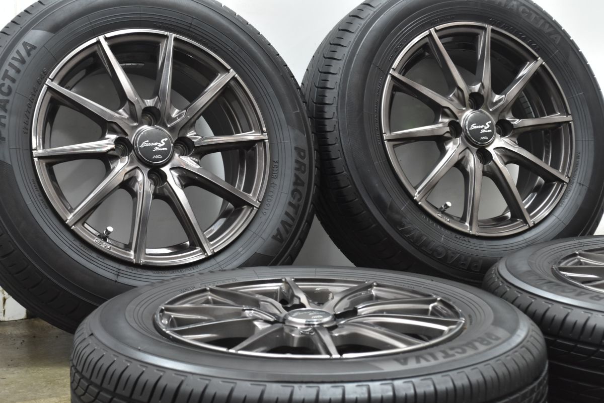 バリ溝 ユーロストリーム 14in 5.5J 38 PCD100 プラクティバ BP01 175|70R14 アクア ヤリス カローラ フィット キューブ