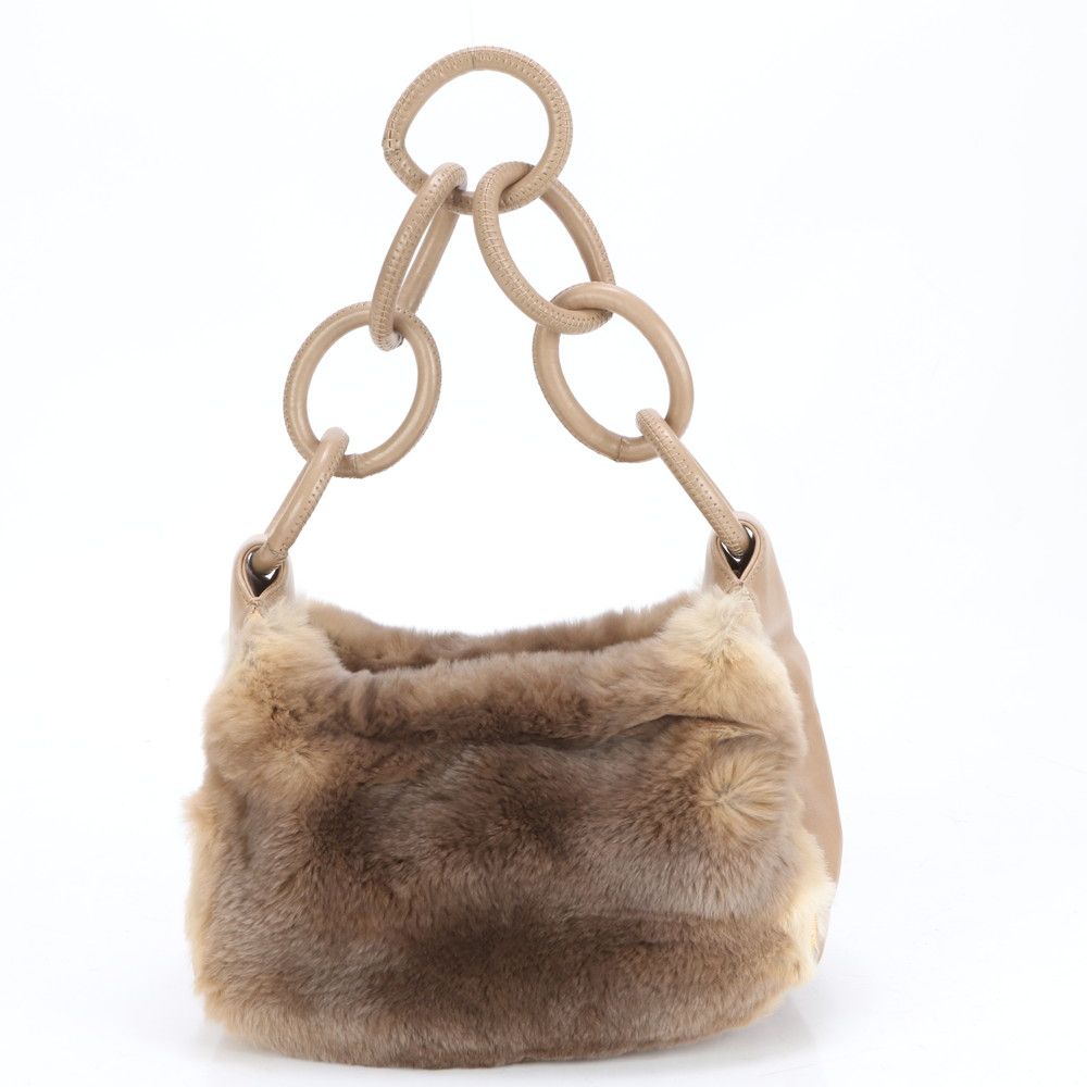 シャネル シリアルシール付 ラビット ファー レザー チェーン  