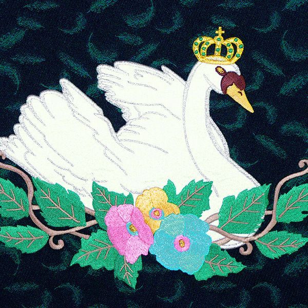 京袋帯 お太鼓 一重太鼓 白鳥の湖 白鳥 刺繍 バレリーナ リバーシブル ポリエステル 仕立て上がり 粋 シック レトロ kyo-r3-sei1