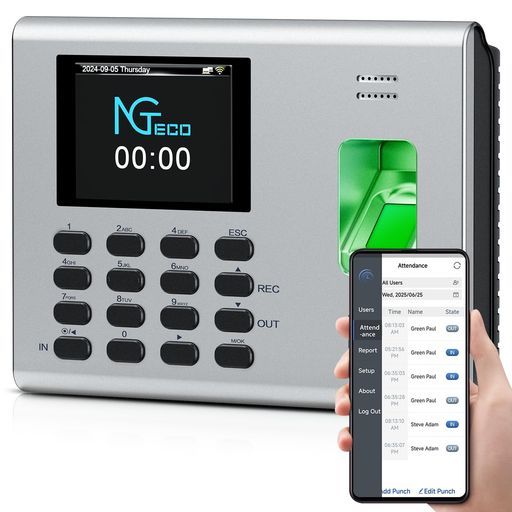 100%新品，新品 NGTeco指紋認証タイムレコーダーWi-Fi対応内蔵2000mAh