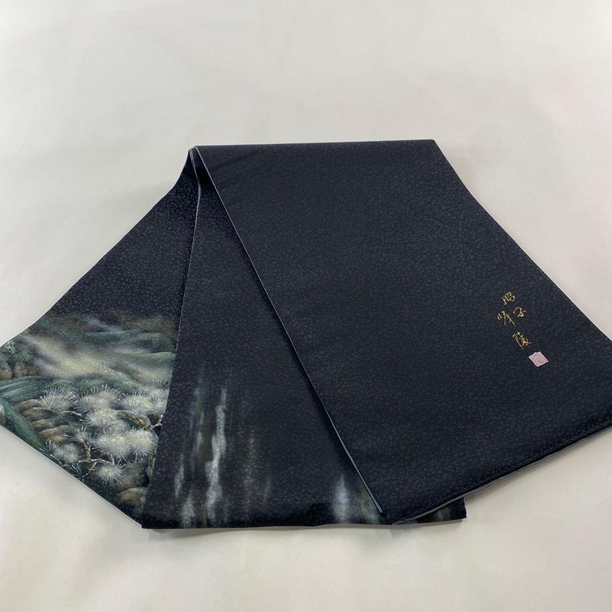 ドークブア■太鼓柄袋帯　市松に桜　極上の逸品　A40 ドークブア□九寸開き名古屋帯 型絵染 縮緬 藍 花 極上の逸品