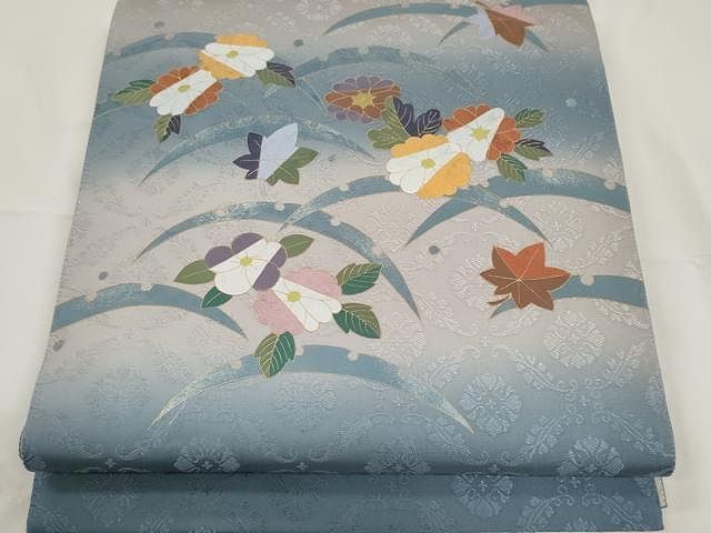 平和屋着物○染色家 岸上純平 太鼓柄袋帯 作家物 光源浮紋織 芝草花文